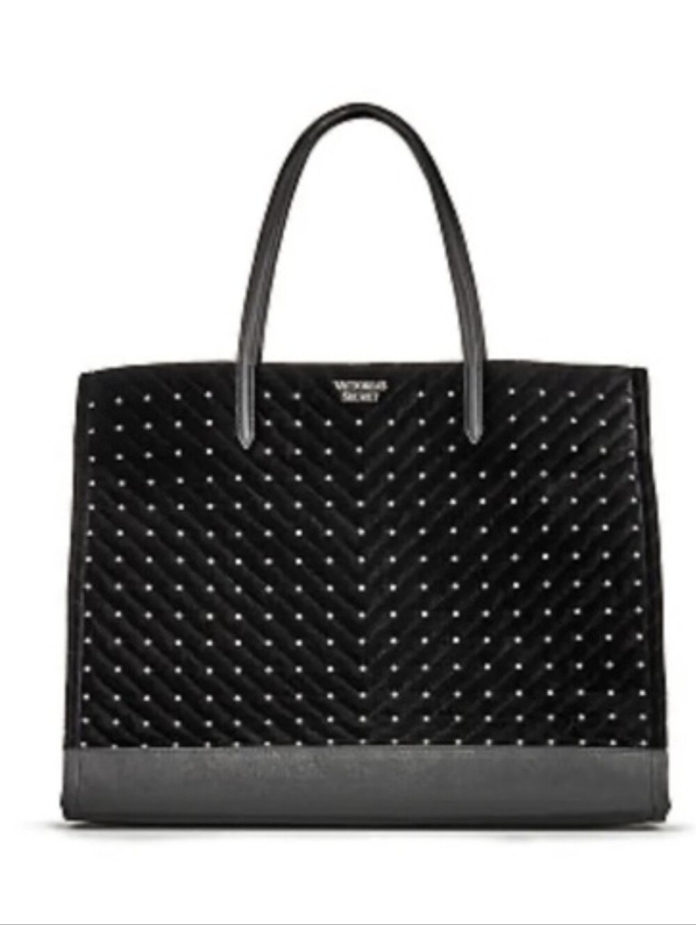 VICTORIA'S SECRET BLACK VELVET STUDDED LARGE TOTE